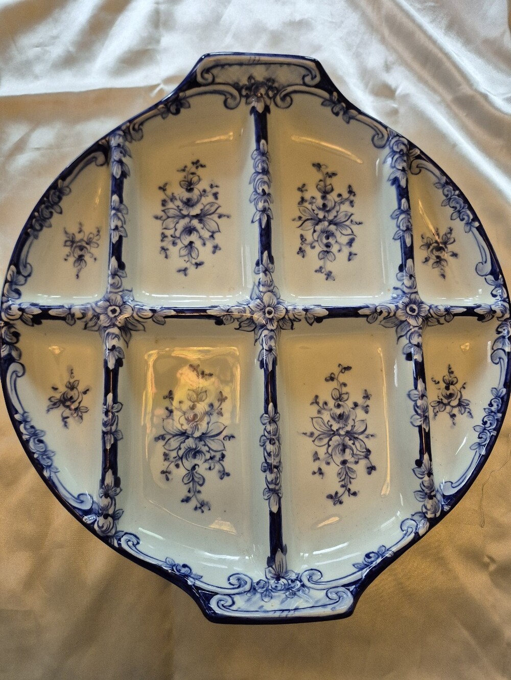 Blue & White Divided Ceramic Serving Platter Hand Painted Delft Pattern "OAL"
